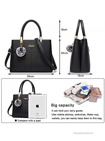 Purses and Handbags for Women Leather Top-handle Totes Satchel Shoulder Bag for Ladies with Pompon