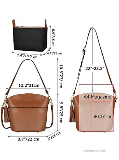 S-ZONE Women Small Cow Split Genuine Leather Crossbody Bucket Bag Shoulder Purse Handbag