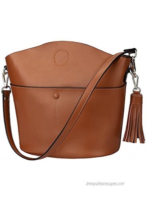 S-ZONE Women Small Cow Split Genuine Leather Crossbody Bucket Bag Shoulder Purse Handbag