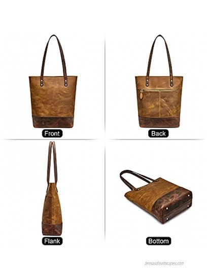 S-ZONE Women Vintage Genuine Leather Tote Bag Multicolor Shoulder Purse Handbag Two Tone