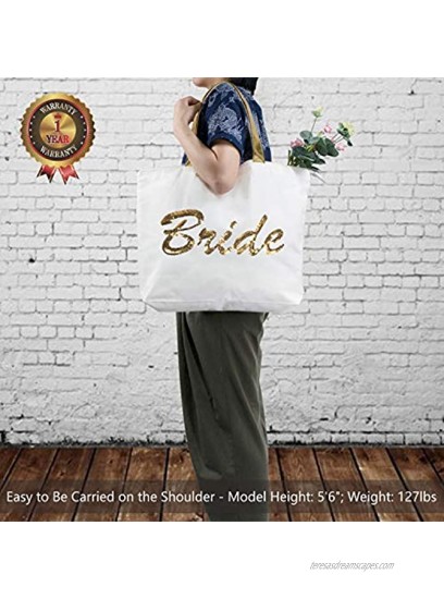 TOPDesign Wedding Gold Sequin Canvas Tote Bag Bridal Shower Gifts for Bride Bag with an Internal Pocket Top Zipper Closure