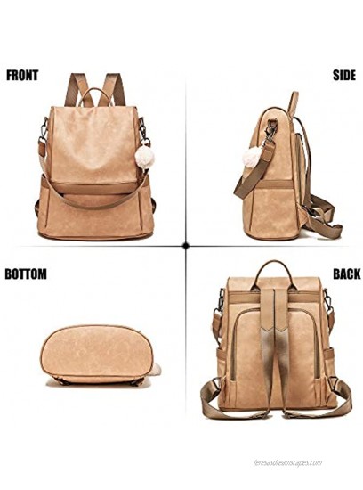 Women Backpack Purse PU Leather Anti-theft Casual Shoulder Bag Fashion Ladies Satchel BagsBeige Large
