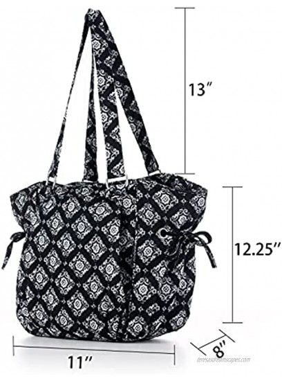 Women Signature Cotton Tote Handbag Medium Size Shoulder Bag Quilted Teacher Work Tote Bag