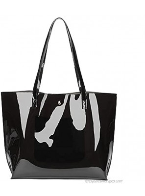 Women's Soft Faux Leather Tote Shoulder Bag from Dreubea Big Capacity Handbag Clear