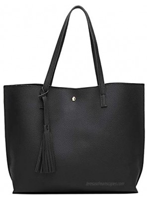 Women's Soft Faux Leather Tote Shoulder Bag from Dreubea Big Capacity Tassel Handbag
