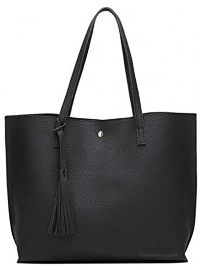 Women's Soft Faux Leather Tote Shoulder Bag from Dreubea Big Capacity Tassel Handbag