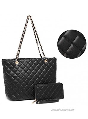 XB Tote Purse and Handbags Set for Women Leather Quilted Shoulder Bag Wristlet Wallet Zipper