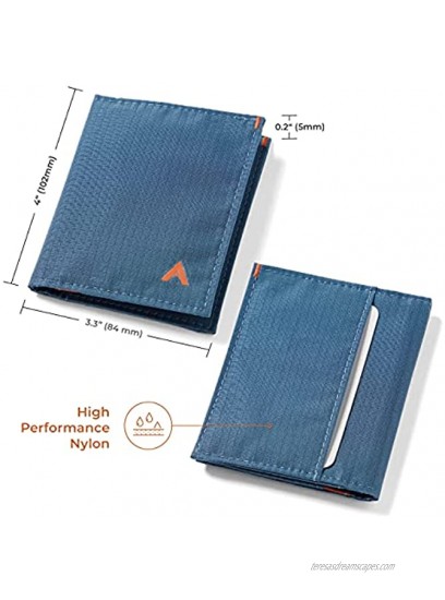 Allett Hybrid Card Wallet Indigo Blue | Nylon RFID Blocking Vertical Layout | Slim Minimalist Bifold Card Holder Water Resistant | Holds 3-10+ Cards Cash | Wallets for Men & Women