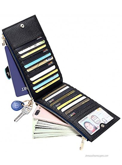 Badiya Womens Wallet RFID Blocking Bifold Multi Card Holder Wallets Large Capacity Cellphone Purse with Zipper Pocket Gift Box