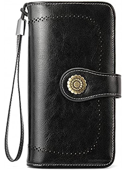 BOSTANTEN Womens Wallet Genuine Leather Large Capacity Wristlet Clutch Purse Credit Card Holder with RFID Blocking