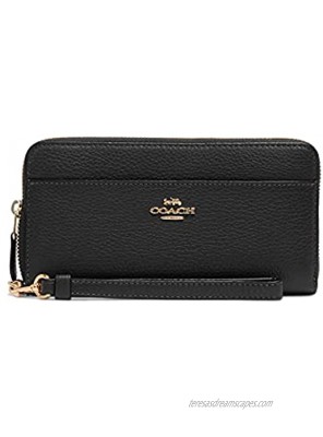 Coach Women's Accordion Zip Wallet With Wristlet Strap in Pebbled Leather Black