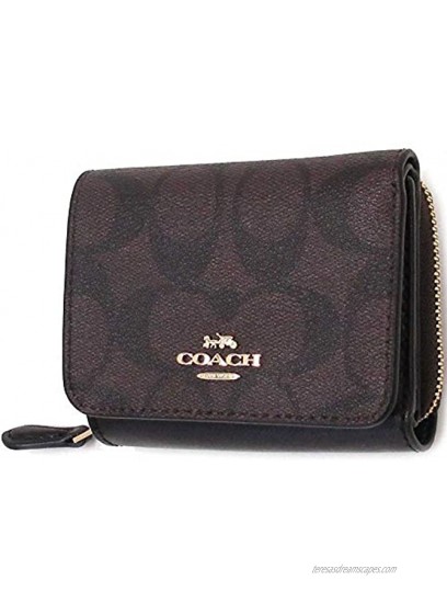 Coach Women's Small Trifold Wallet in Signature Canvas Brown Black