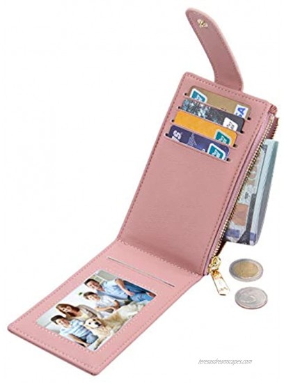 CYANB RFID Card Holder Wallet for Women Slim Bifold Zipper Card Cases Money Organizers Pink