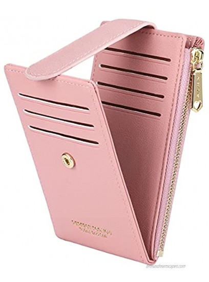 CYANB RFID Card Holder Wallet for Women Slim Bifold Zipper Card Cases Money Organizers Pink