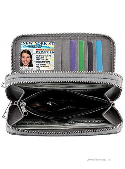 Double Zipper Long Clutch Wallet Cellphone Wallet for Women with Hand Strap for Card Cash Coin Bill