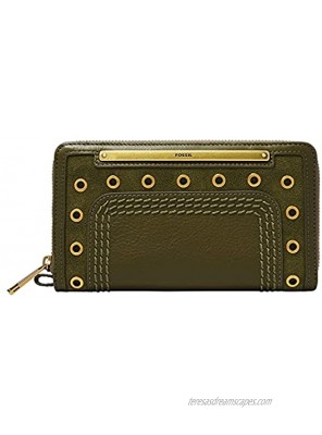 Fossil Women's Liza Leather Zip Around Clutch Wallet With Retractable Wristlet Strap