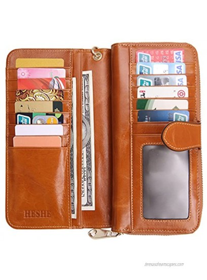 Heshe Women's Long Wallets Money Clip Card Case Holder Large Capacity Purse Clutch for Ladies with Wrist Strap