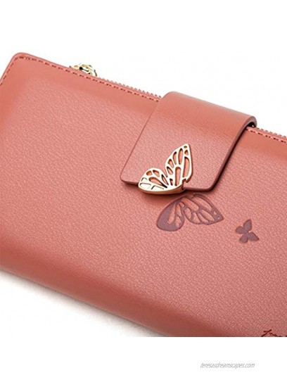 HOYOFO Butterfly Wallet for Women Leather Bifold Wallet Ladies Long Clutch Purse Zipper Credit Card Holder Organizer,Black