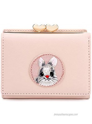 JIUFENG Women's Short Wallet Multi Purpose Purses Animal Embroidered Billfold Credit Card Holder Coin Pouches
