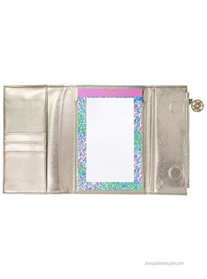 Lilly Pulitzer Women's Vegan Leather Gold Clutch Purse Travel Wallet with Pocket Notepad Metallic Gold