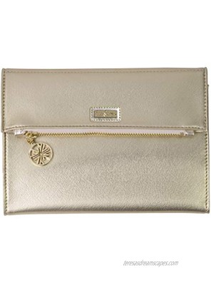 Lilly Pulitzer Women's Vegan Leather Gold Clutch Purse Travel Wallet with Pocket Notepad Metallic Gold