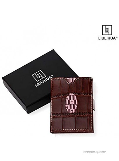 LIULIHUALeather crocodile print wallet Minimalist Wallets for Men Slim Credit Card Trifold Wallets-RFID Blocking and Cow Leather Case Brown