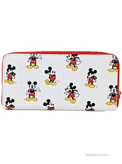 Loungefly Disney Mickey Mouse Many Moods Mickey With Red Trim All Over Print Zip Wallet