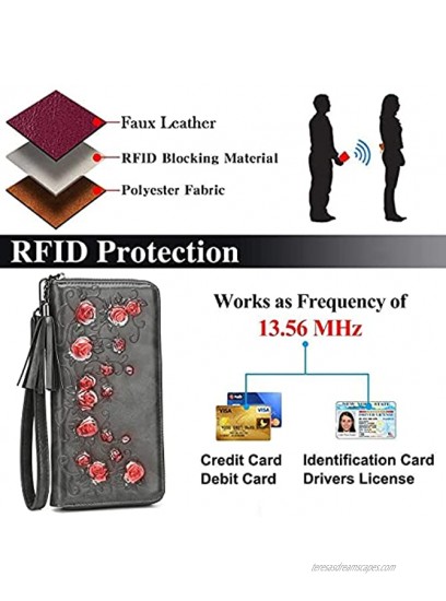 MEITRUE RFID Women's Wallet Leather Large Capacity Wristlet Clutch Zip Around Ladies Long Purse Card Holder Organizer 1022 DARK-GRAY