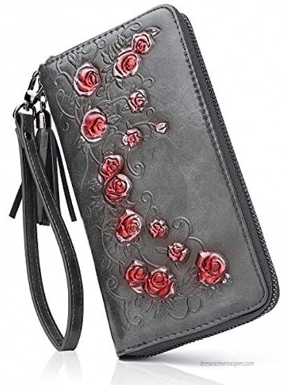 MEITRUE RFID Women's Wallet Leather Large Capacity Wristlet Clutch Zip Around Ladies Long Purse Card Holder Organizer 1022 DARK-GRAY