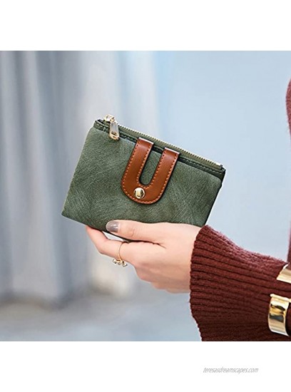 PofeeXIO Womens Wallets Small Rfid Ladies Bifold Wallet With Zipper Coin Pocket,Mini Purse Soft Compact Thin green