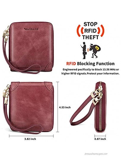RFID Wallets for women Genuine Leather Zipper Purses Secure Large Capacity Multi-card Wallets Clutch Travel Wristlet Purple