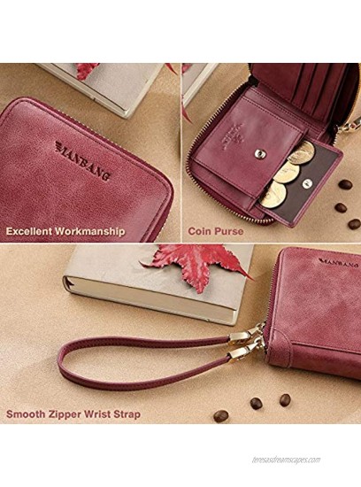 RFID Wallets for women Genuine Leather Zipper Purses Secure Large Capacity Multi-card Wallets Clutch Travel Wristlet Purple