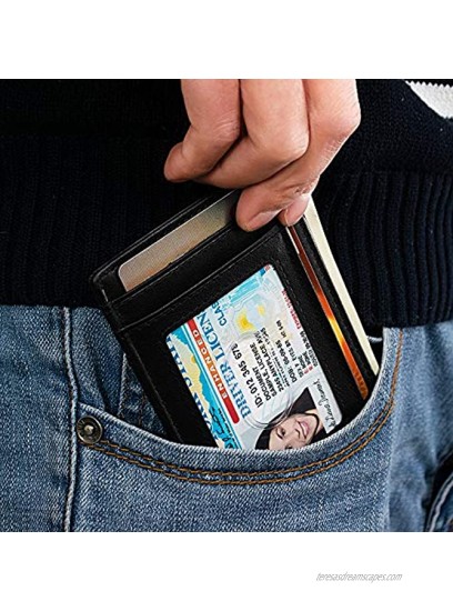 Slim Minimalist Front Pocket RFID Blocking Leather Wallets for Men Women Medium Size Black