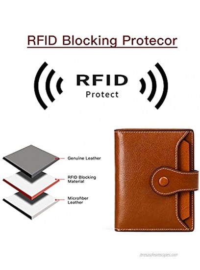 Small Bifold Leather Wallet for Women RFID Blocking Credit Card Holder Ladies Purse Clutch with Zipper Coin Pocket and ID Window Brown