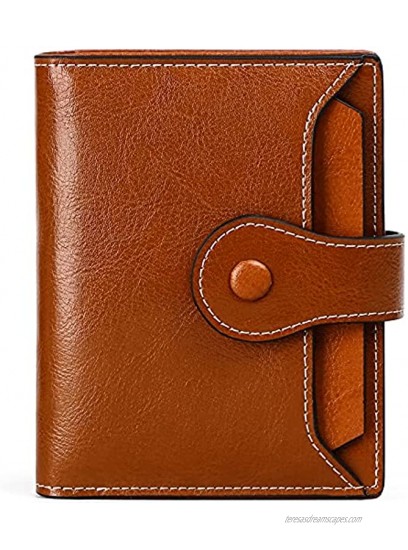 Small Bifold Leather Wallet for Women RFID Blocking Credit Card Holder Ladies Purse Clutch with Zipper Coin Pocket and ID Window Brown