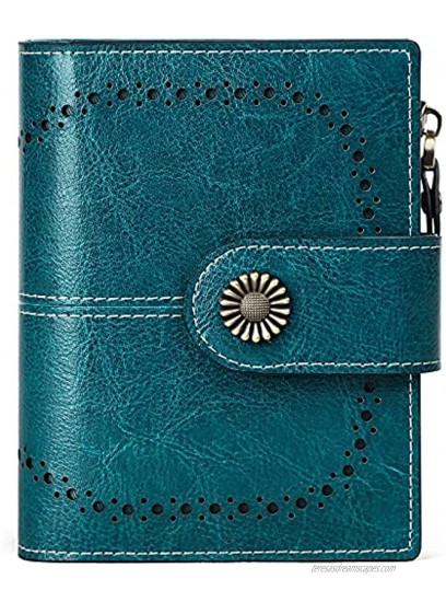 Small Women Genuine Leather RFID Blocking Bifold Wallets Purse with Zipper Coin Pocket 2 ID Windows 16 Credit Card Slots Cash Compartment and Elegant Gift Box Blue