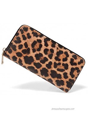 VISATER Leopard Print Wallets for Women Ladies Long Cheetah Animal Zipper Purse Card Case