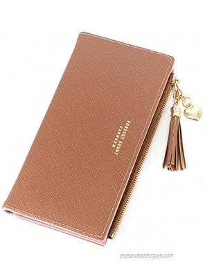 Wallets for Women Leather Cell Phone Case Holster Bag Long Slim Credit Card Holder Cute Minimalist Coin Purse Thin Large Capacity Zip Clutch Handbag Wallet for Girls Ladies Brown