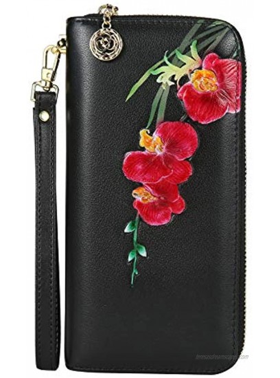 WILD WORLD Leather Wrist Wallet and Embossed Purse for Women Orchid-Red
