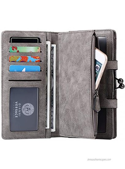 Women's Leather Organizer Wallets Clutch Purse with Checkbook and Cards Holder 2 Styles