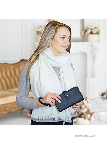 Women’s RFID Wristlet Wallet & Phone Holder | Multi Credit Card Bifold Organizer w Zipper Pockets & Sweetly Packed in Gift Box