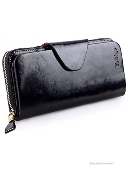 Yafeige Large Luxury Women's RFID Blocking Tri-fold Leather Wallet Zipper Ladies Clutch Purse
